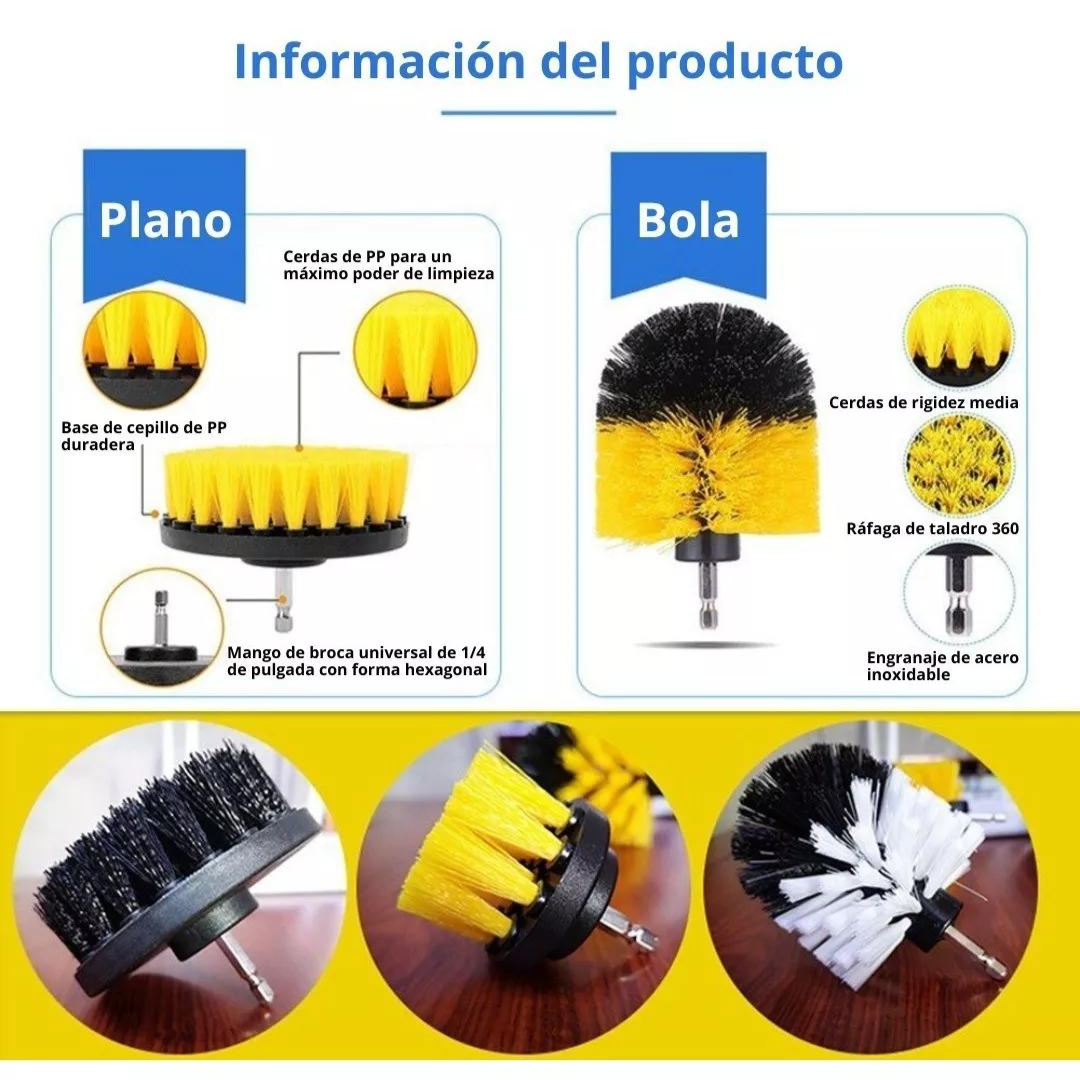 Kit Set pack 3 Cepillos Para Taladro Limpieza