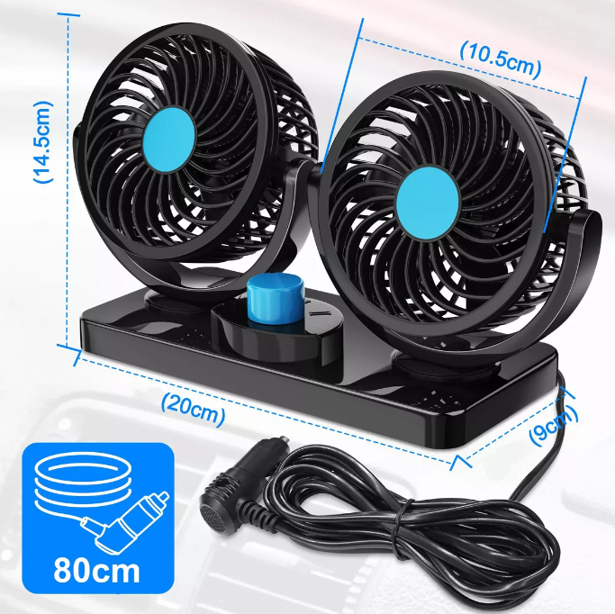 💨 Ventilador Doble Portátil Para Automóviles Con Velocidades Potentes 🚗