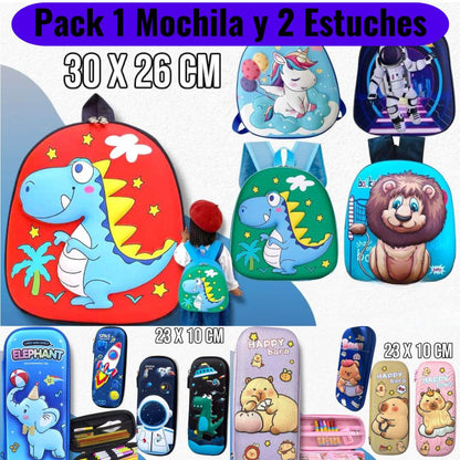 MOCHILAS 3D + 2 CARTUCHERAS DE REGALO