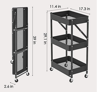 Carrito de 3 niveles plegable para cocina living o baño