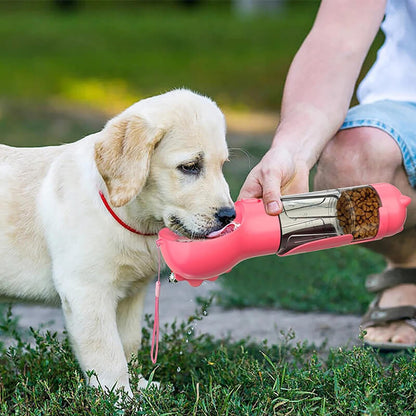 Botella de agua con dispensador de comida para mascotas